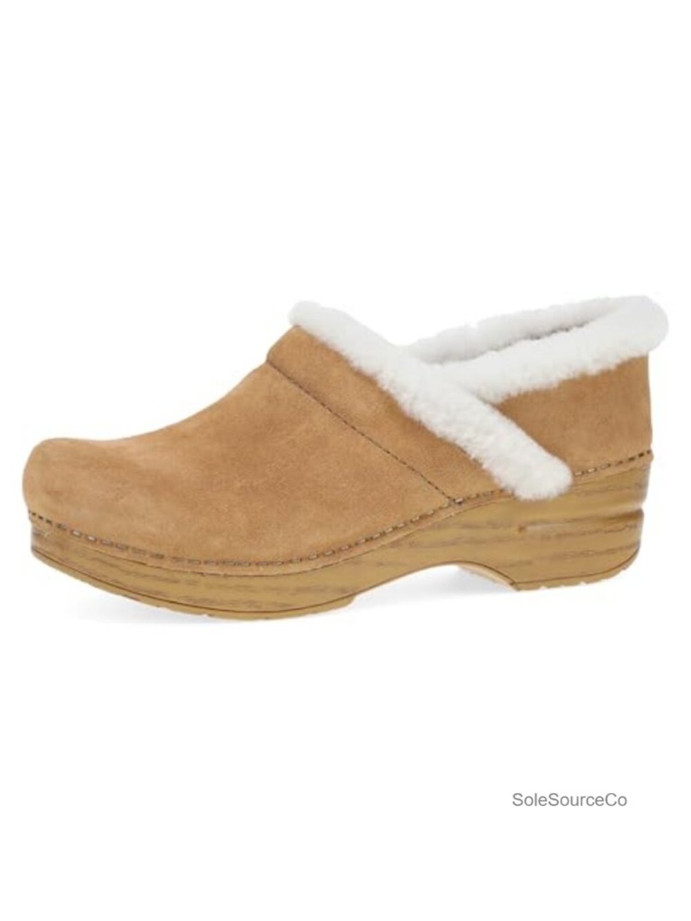 Womens Suede Shearling Trim Comfort Clog
